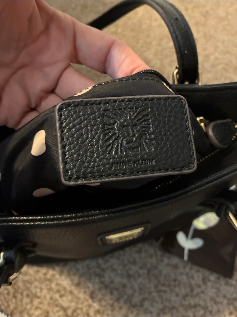 Anne Klein Black Leather Tote with Gold Hardware - Picture 5 of 7